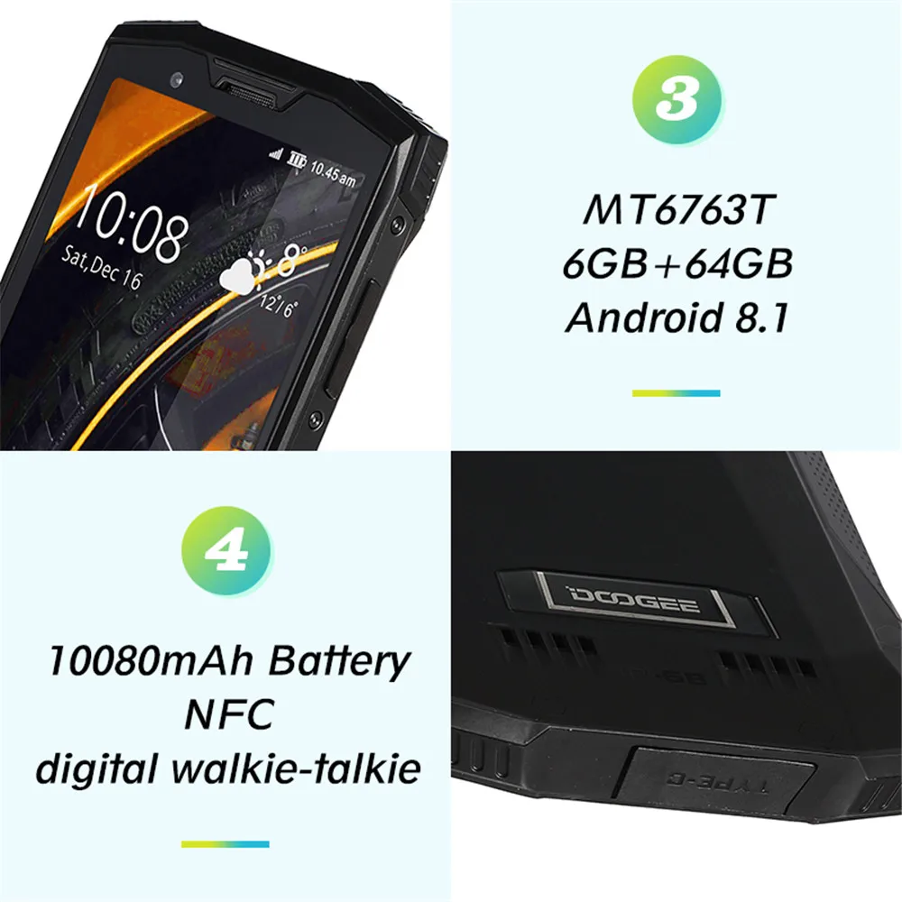 DOOGEE S80 Android 8 1 Walkie Talkie 6 ГБ + 4G B Helio P23 Octa Core NFC Беспроводной зарядки водонепроницаемый