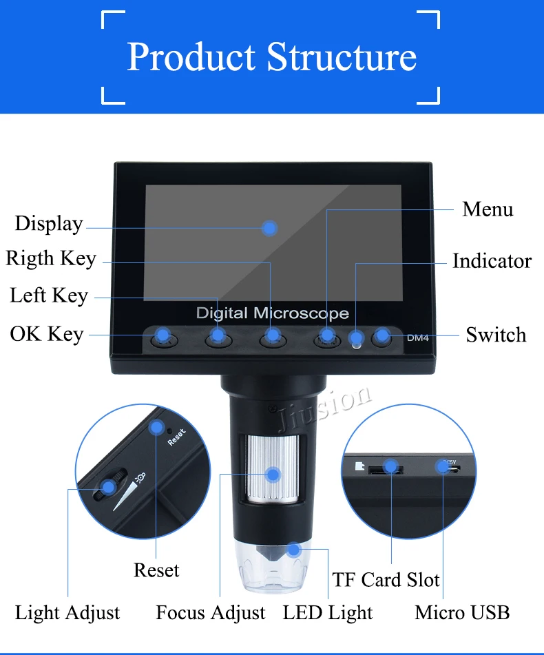 Профессиональный 1000X USB цифровой видеомикроскоп 4 3 дюймов HD LCD биологическая лупа