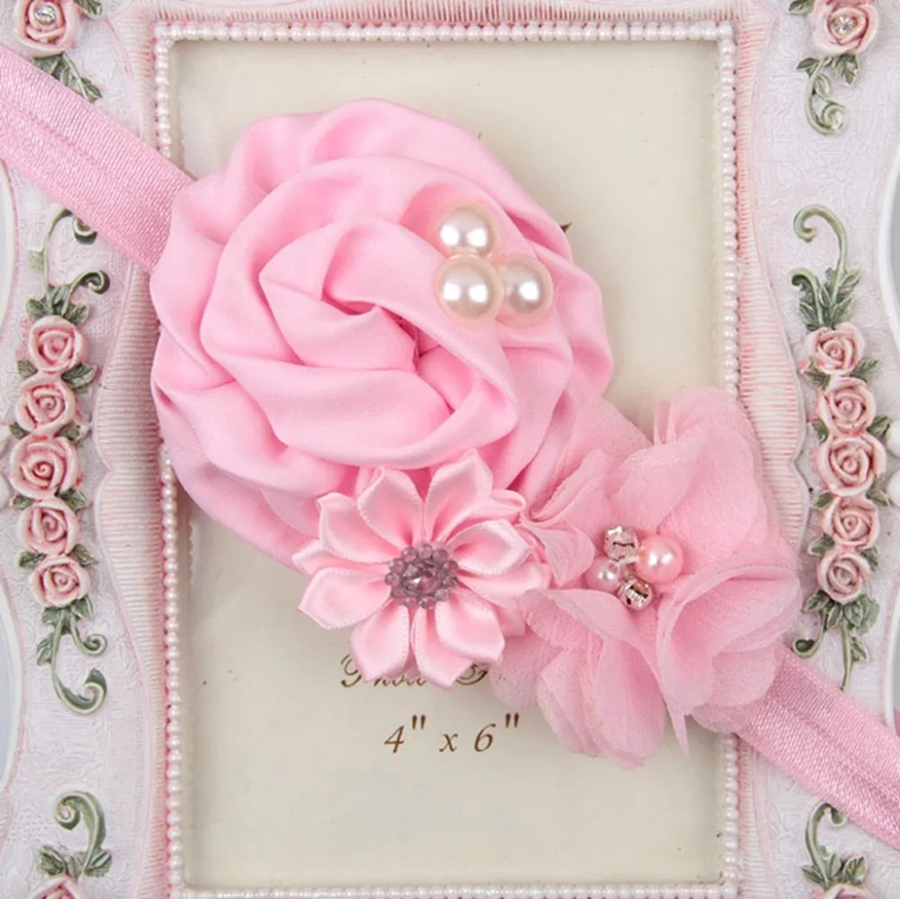 Детская повязка на голову для маленьких девочек со стразами и Жемчужная роза