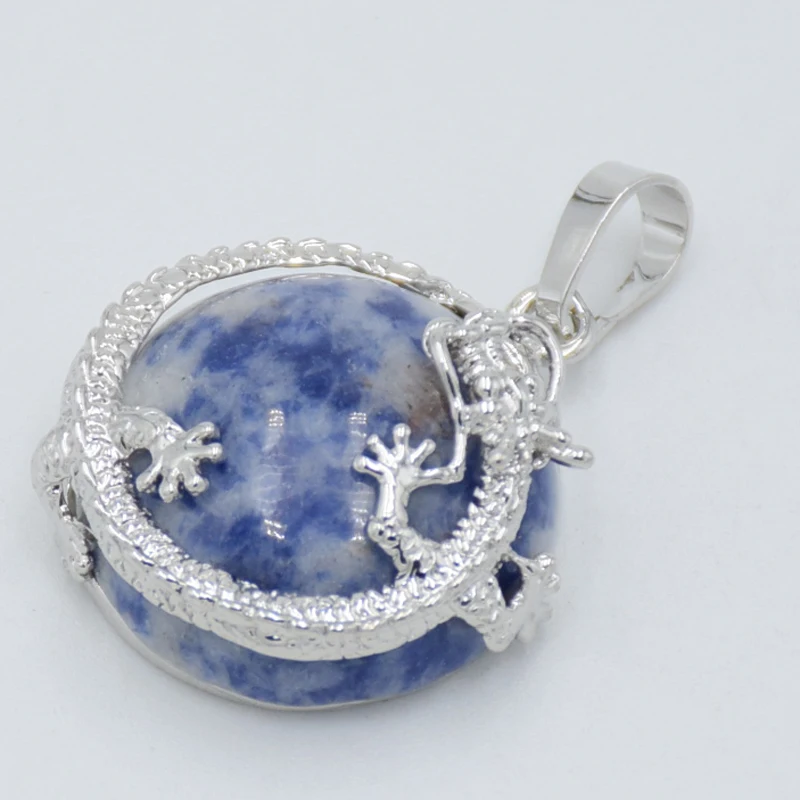 Silver Plated Dragon Animal Flat Round Beads Necklaces Pendants Women Natural Stone Purple Pink Crystal Charm Jewelry Accessory | Украшения