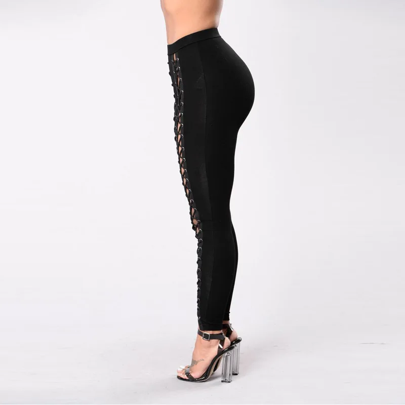 Модные выдалбливают Pantalon Femme черные обтягивающие брюки юбка-брюки женские брюки длиной до щиколотки черные брюки рваные