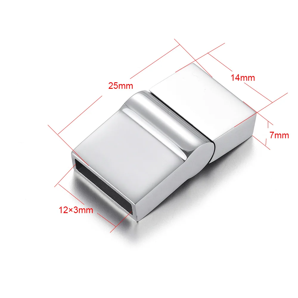 Hole 12x3mm Нержавеющая сталь Магнитная застежка зеркальная полировка 10*4 мм 12*3 мм плоский кожаный шнур застежками магнит пряжки DIY браслет ювелирных изделий - Цвет: Hole 12x3mm