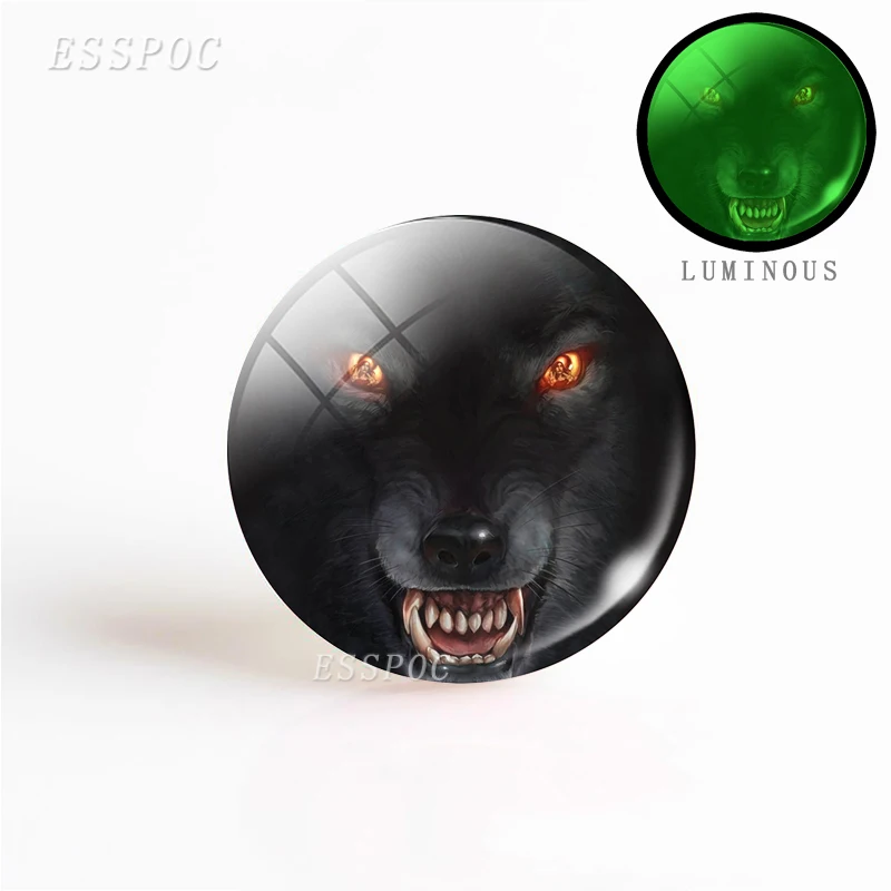 5PCS/SET 25mm Luminous Glass Cabochon Jewelry Aggressive Wolf Pattern Round Making Glowing In The Dark DIY Gift