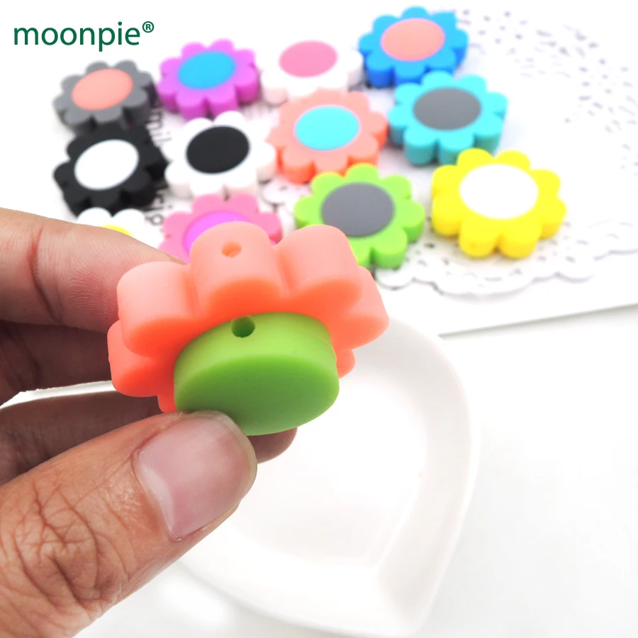5 шт. подсолнечника силиконовые бусины двойной слой Съемный DIY бисером Baby Прорезыватель бисера пищевой безопасные детские DIY Творческий bsb20a
