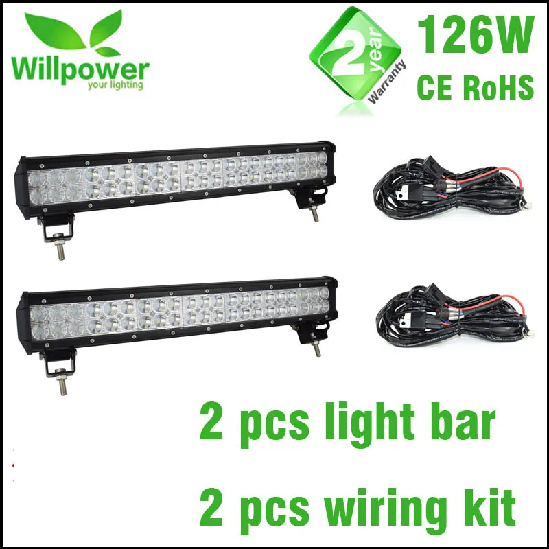2 pcs with wire Силой воли IP67 Водонепроницаемый 20 дюймов 126 Вт Светодиодный светильник брусок 12В 4x4 грузовой рабочий светильник бар Offroad светодиодный светильник бар светодиодный светильник луч - Цвет: 2 pcs with wire