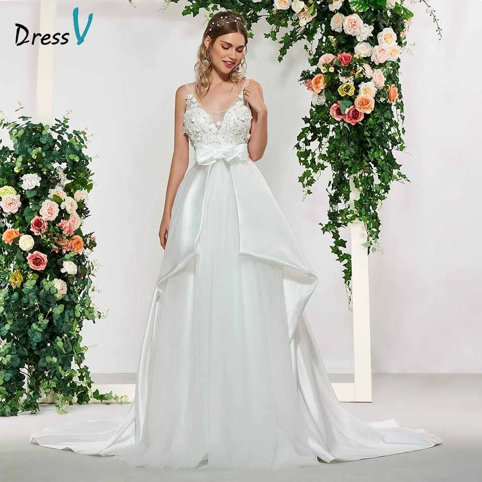 

Dressv ivory appliques elegant scoop neck beading sleeveless wedding dress floor length simple bridal gowns wedding dresses