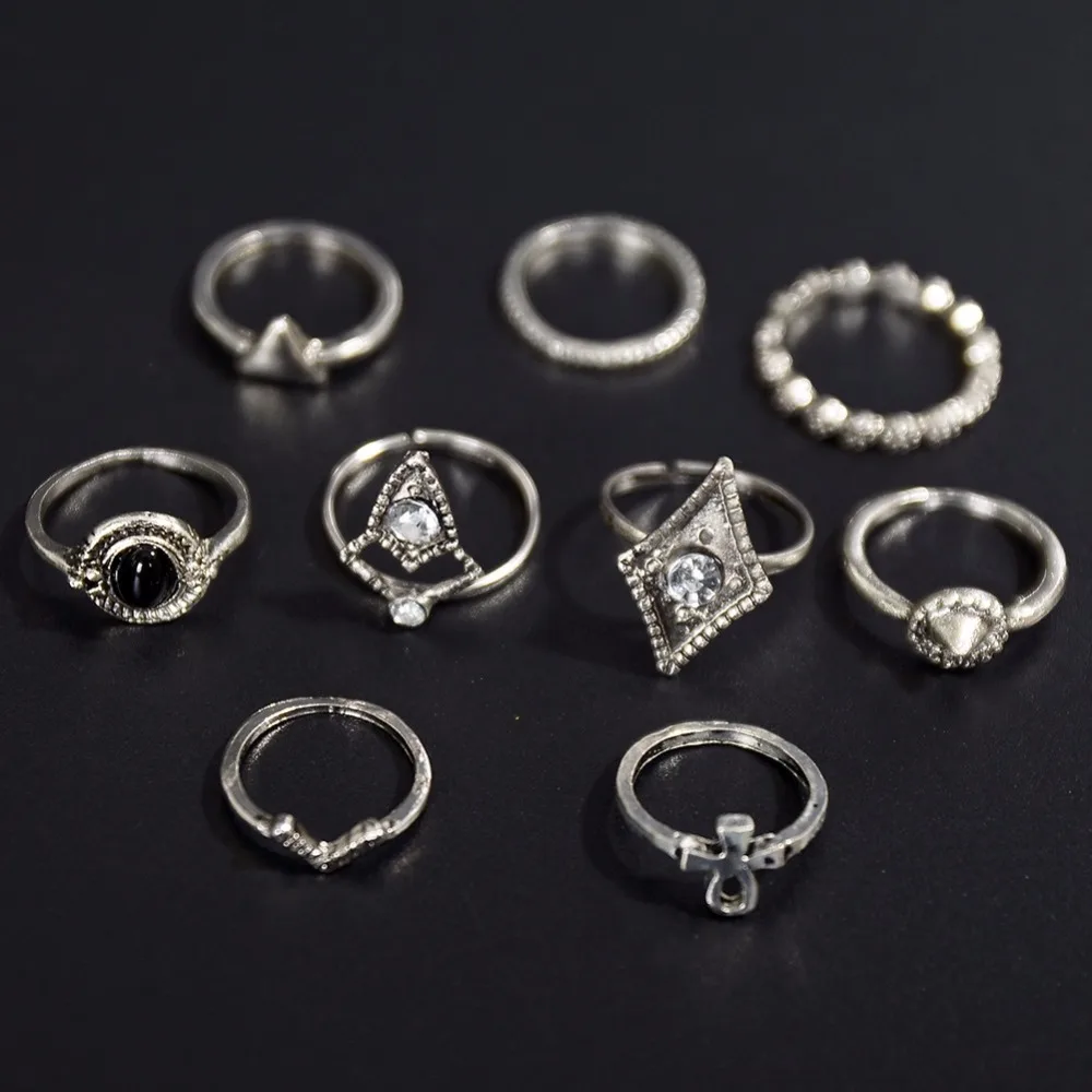 PINKSEE 9 шт./компл. уникальный в виде геометрических фигур комплект панк колец Стиль