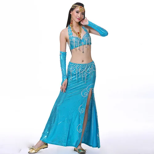 Sky blue Костюм для танца живота 2 шт./костюм бюстгальтер юбка Новое поступление одежда для танца живота Восточный Костюм Набор - Цвет: Sky blue