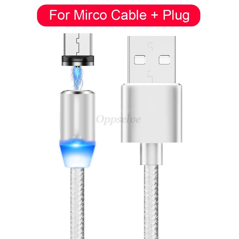 Oppsselve Магнитный кабель Micro USB C адаптер для быстрой зарядки телефона Microusb type-C магнитное зарядное устройство type C для iPhone samsung Xiaomi - Цвет: Silver Micro Cable