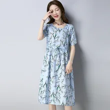 Ilstile 2018 Женская О образным вырезом из хлопка и льна Цветочный