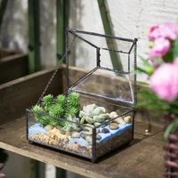 tabletop diy small geometric decorative flower pot bonsai pot polyhedron glass terrarium box succulent plants planter with cover