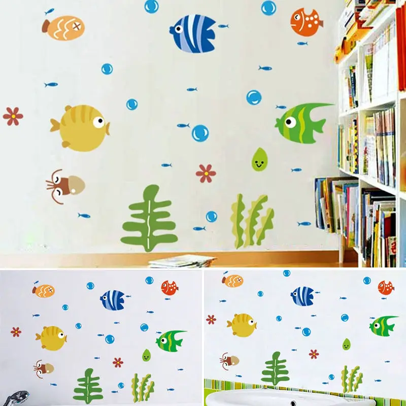 DIY Горячий морской мир Трава Рыба риф настенные стикеры виниловые наклейки для