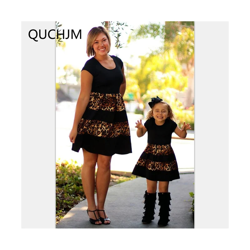

Fashion Family Matching Outfits Above Knee Leopard Mother Daughter Dress Mom and Daughter Dresses Clothes Family Clothing Summer