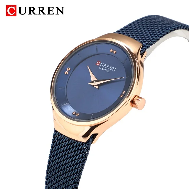 Blue CURREN женские часы Новые Роскошные брендовые аналоговые часы женские водонепроницаемые кварцевые наручные часы из нержавеющей стали Relogio Feminino - Цвет: Blue