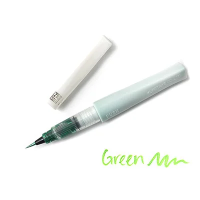 green Японский kuretake цветной мигающий порошок мягкая кисть ручка головка Акварельная ручка пуля журнал ручка принадлежности для рисования маркер ручка - Цвет: green
