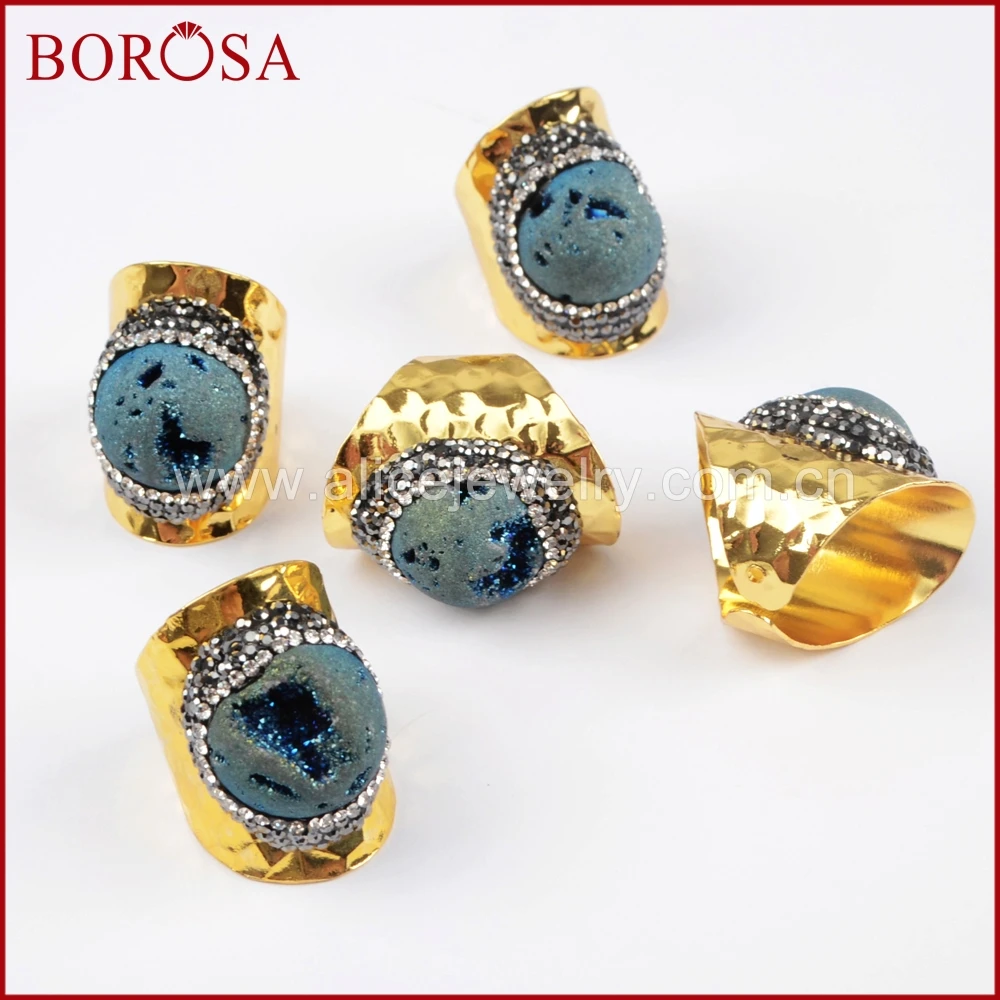 Модное кольцо BOROSA золотого цвета с голубой друзой высококачественные модные