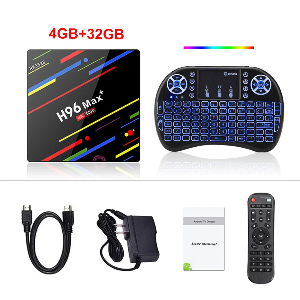 H96 MAX Plus Смарт ТВ приставка Android 9,0 ТВ приставка 4 Гб ОЗУ 32 ГБ/64 Гб ПЗУ Rockchip RK3328 4 к H.265 USB3.0 2,4 ГГц WiFi IP ТВ приставка - Цвет: 4G32G add backlit i8
