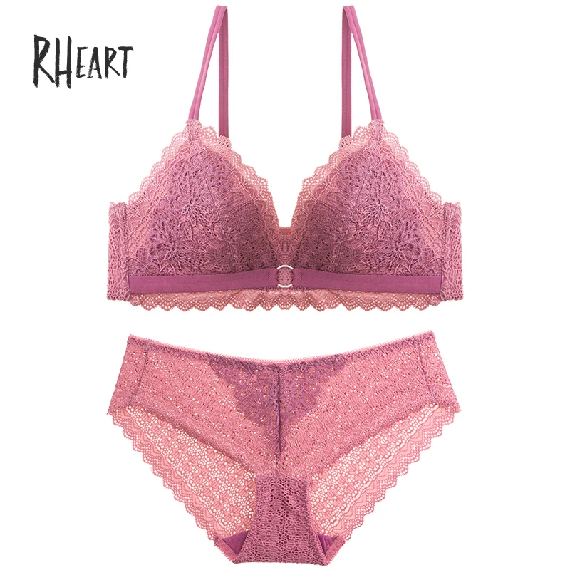 Purple Roseheart, женский модный фиолетовый беспроводной кружевной бюстгальтер, наборы, бюстгальтер, трусики, пуш-ап, нижнее белье, сексуальное нижнее белье, комплекты, чашка A B, роскошные - Цвет: Purple