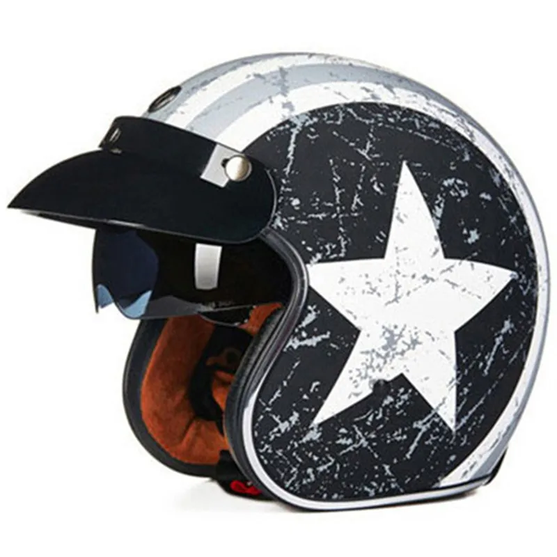 Классический мотоциклетный шлем в стиле ретро 3/4 с открытым лицом черные