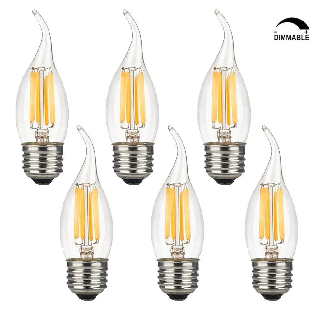 Светодиодная лампа канделябр с нитью накаливания 6 Вт E27 110 В 220 2700 к| |