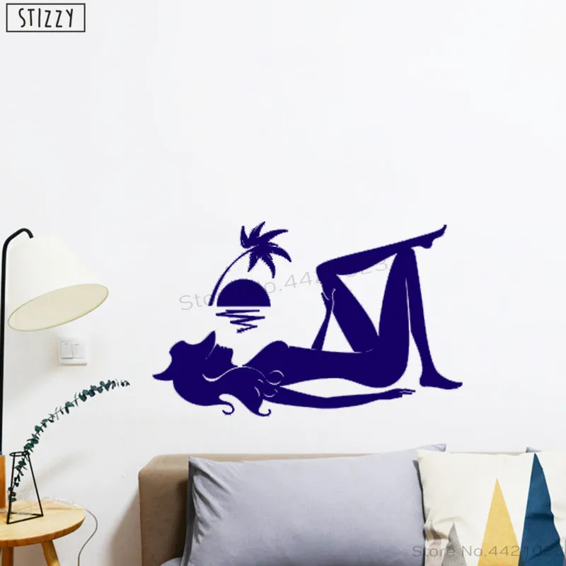 STIZZY Wall Decal Bathroom Paper Beach Holiday Vinyl Stickers Woman Relax Design Home Decor Interior Waterproof C450 | Дом и сад