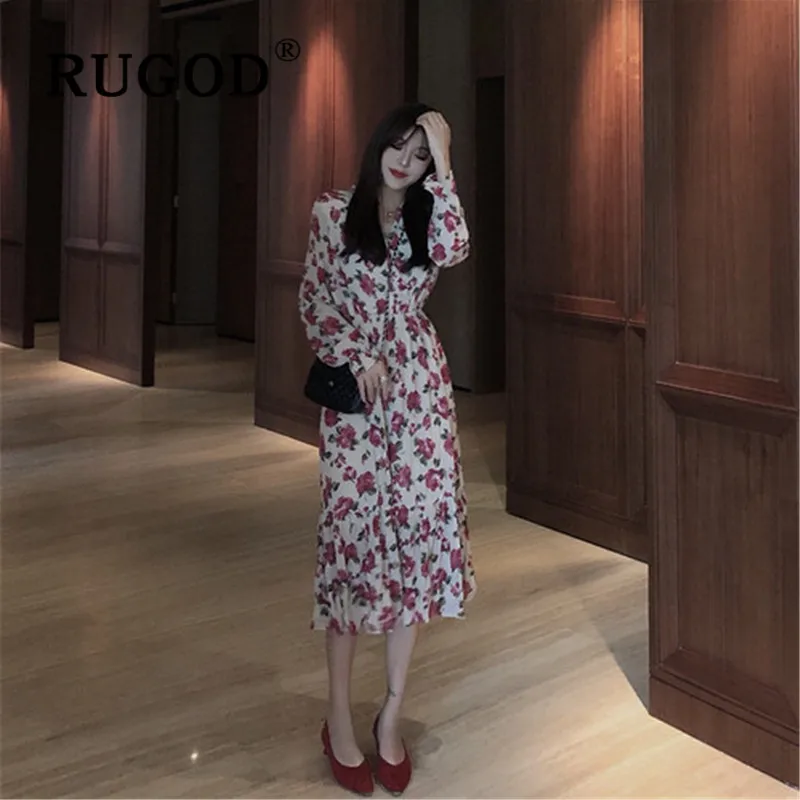 Женское длинное платье с цветочным принтом RUGOD Ins корейские пляжные вечерние
