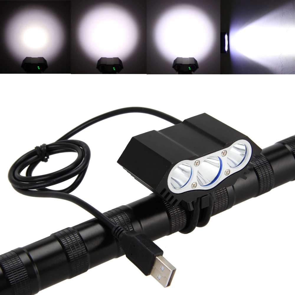 Светильник фонарь 3x T6 LED 7500LM велосипедный с USB Головной аккумулятором 4x18650 +
