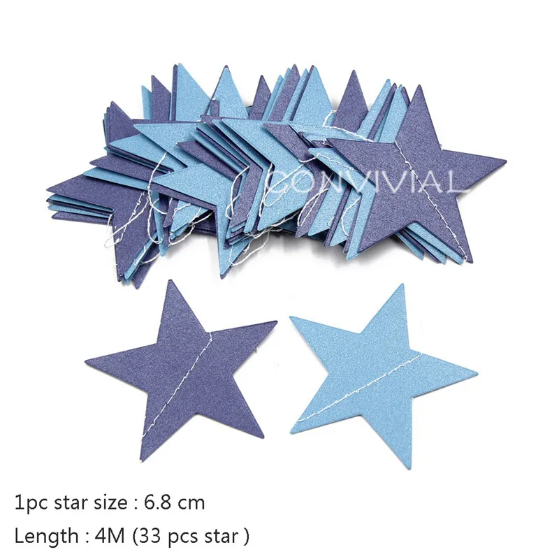 Blue Star 1 комплект Золотая бумага звезда круглые гирлянды с баннерами 2 м день рождения цепочка баннер украшения занавеска Свадебная вечеринка Декор комнаты поставки - Цвет: Blue Star