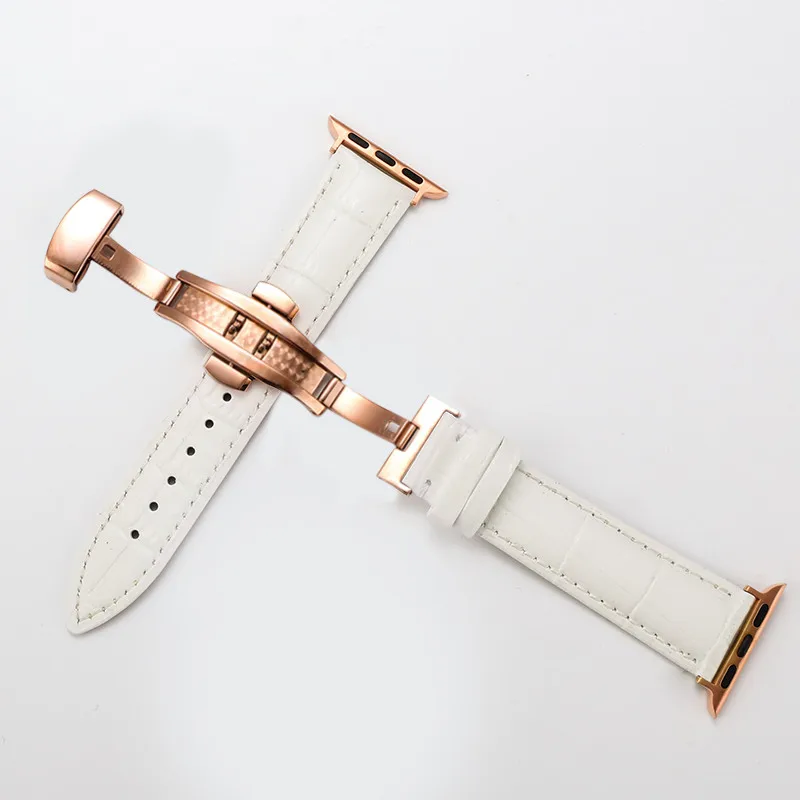 white--rose-gold Ремешок для Apple Watch кожаный ремешок для iwatch Бабочка Пряжка браслет для Apple Watch 4 44 мм 38 мм 42 мм 40 мм ремешки - Цвет ремешка: white--rose-gold