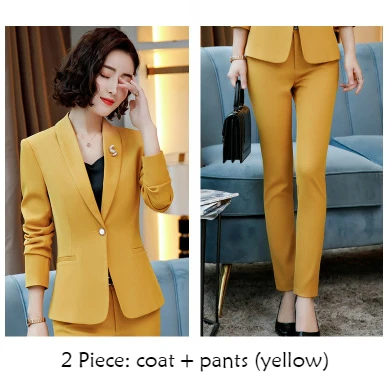 yellow coat pants Женский костюм Весна Лето длинный рукав тонкий белый блейзеры офисные женские модные элегантные рабочие повседневные пальто платья костюмы Женская одежда - Цвет: yellow coat pants