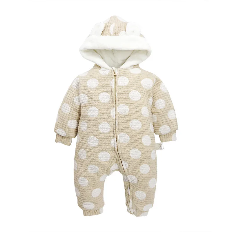 Baby Boys and Baby Girls Polka Dot Hooded Rompers Newborn Cotton Comforatable Class A Jumpsuits Long Sleeve Winter Outwear