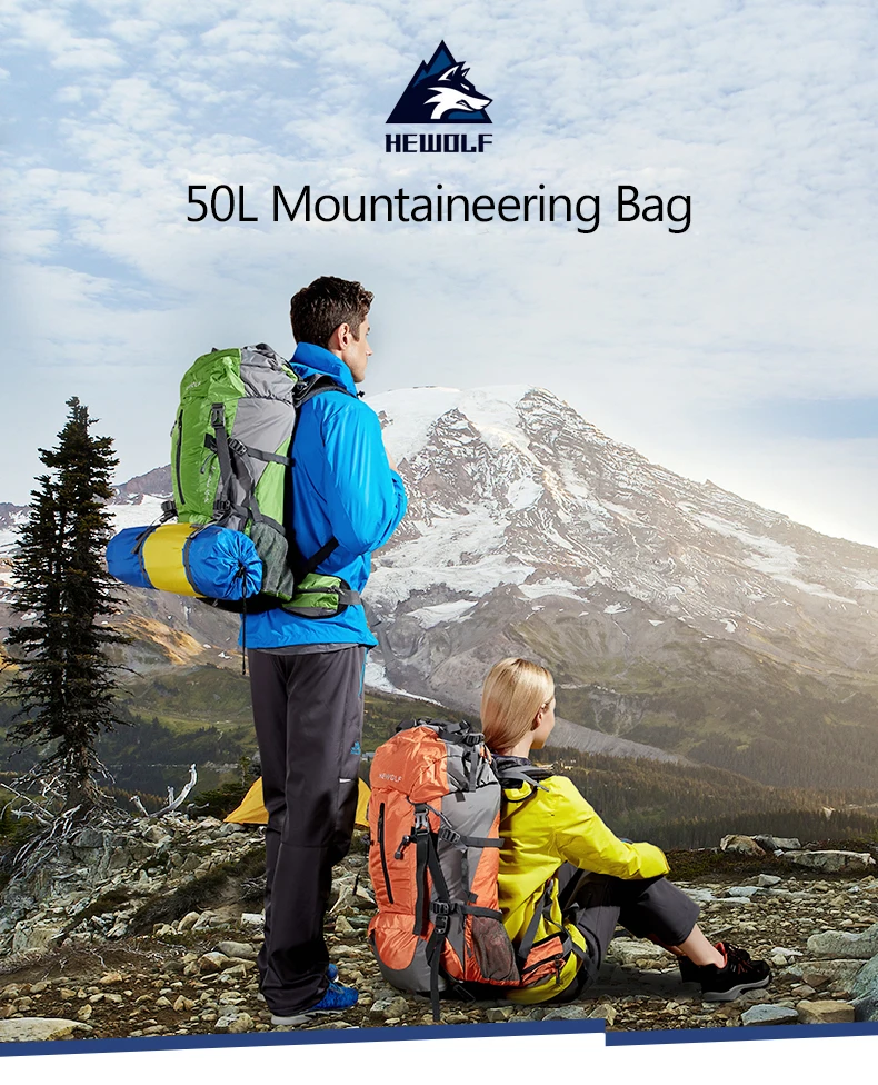 Hewolf 50L Многофункциональный уличный спортивный рюкзак большой емкости для альпинизма походные сумки с дождевиком 4 цвета рюкзак