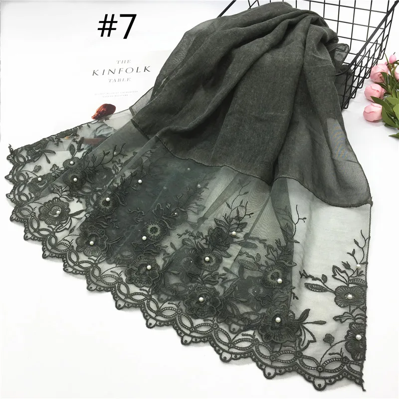 Z0148 dark green 1 шт., сплошной цвет, две стороны, кружево, женский платок, хиджаб, шаль, мусульманский шарф, с жемчугом, простая прострочка, Женский малазийский хиджаб - Цвет: Z0148 dark green