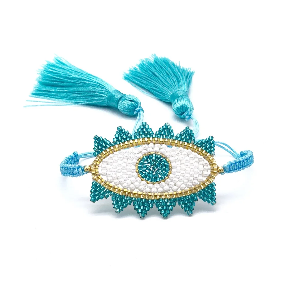 Go2boho MIYUKI браслеты Женский Турецкий Дурной глаз браслет Femme Мода зеленая кисточка