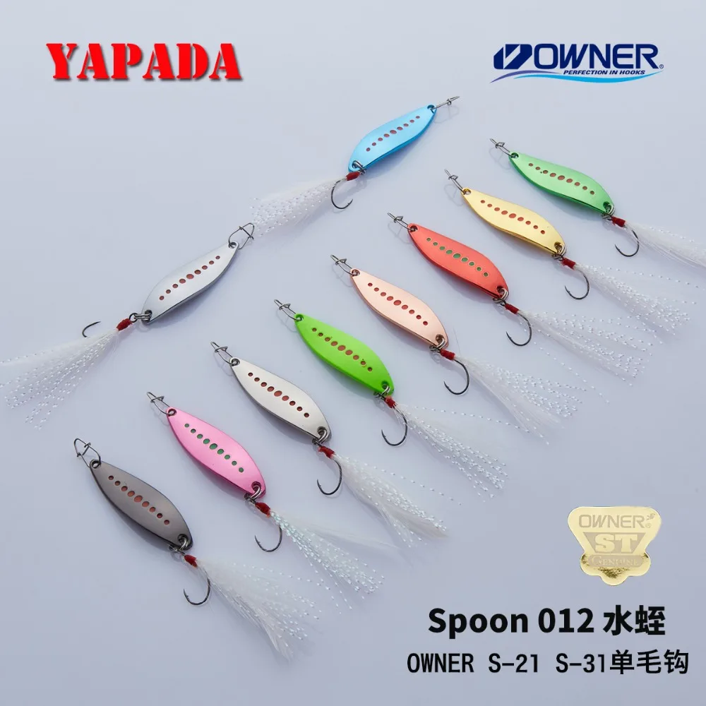 YAPADA Spoon 012 новинка Leech 2g 3g OWNER одинарный крючок + перо 33 мм 38 многоцветная