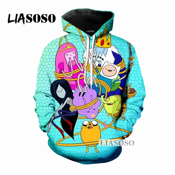 8 LIASOSO Мужская и Женская толстовка с рисунком из мультфильма «Время приключений» Повседневное свитшот с капюшоном и длинными рукавами 3D из двух предметов: толстовка с капюшоном и рисунком котенка дизайнерские ClothingD079 - Цвет: 8