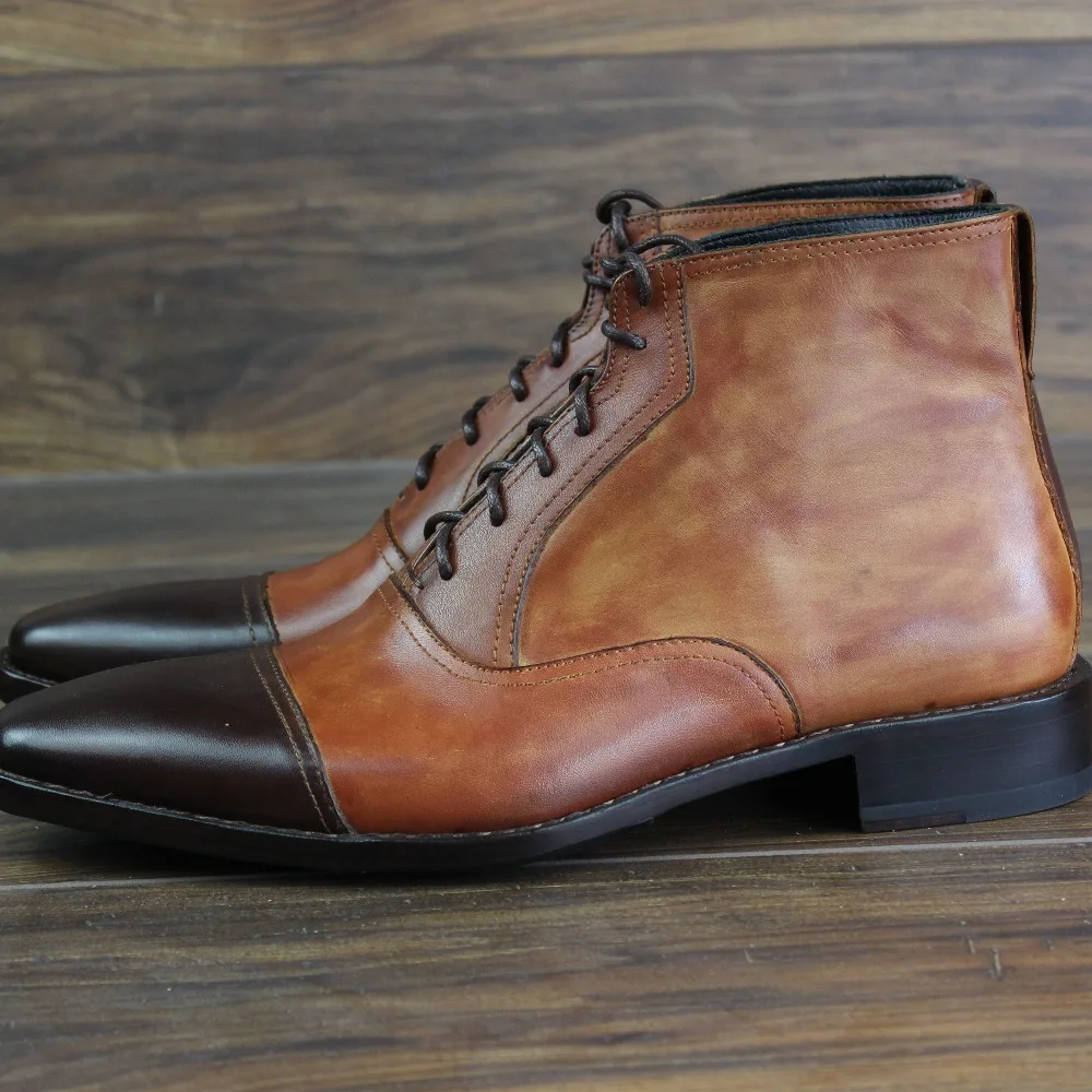 MALONEDE Bespoke Big Size Pure Hand Colored 100% Genuine Leather Sole Lace Up Short Boots With Goodyear Handcraft for Men | Обувь