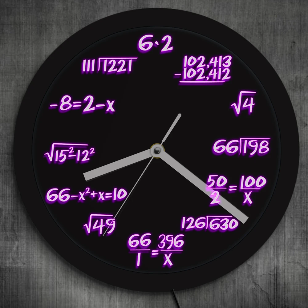 

Math Formula Pop Equation Luminous LED Neon Effect Wall Clock Math Wall Clock With LED illumination For Math Lover G