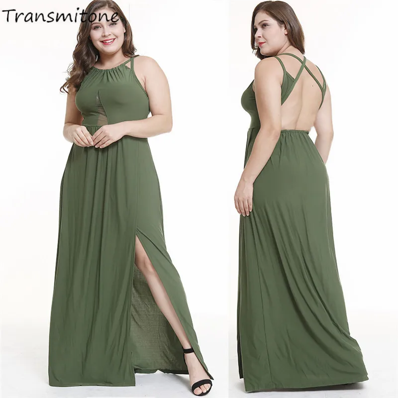 

Plus Size S-5XL Sexy Slit Hollow Out Women Club Party Dress Spaghetti Strap O-Neck Ladies Maxi Dress Robe Femme Ete 2019 Dresses