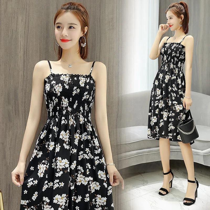 Женское летнее платье 2019 Новое без рукавов тонкое Хлопковое на бретельках