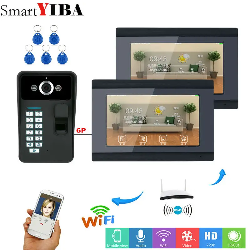 SmartYIBA 7 дюймов 2 монитора проводной/беспроводной Wi Fi RFID пароль видео дверной