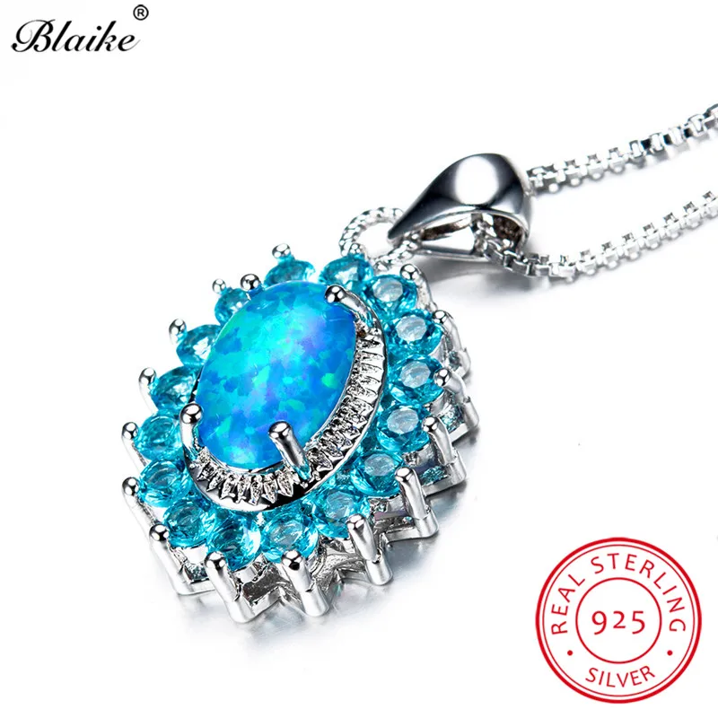 Blaike Мистик Овальный Камень Синий огненный опал Подвески для женщин 925