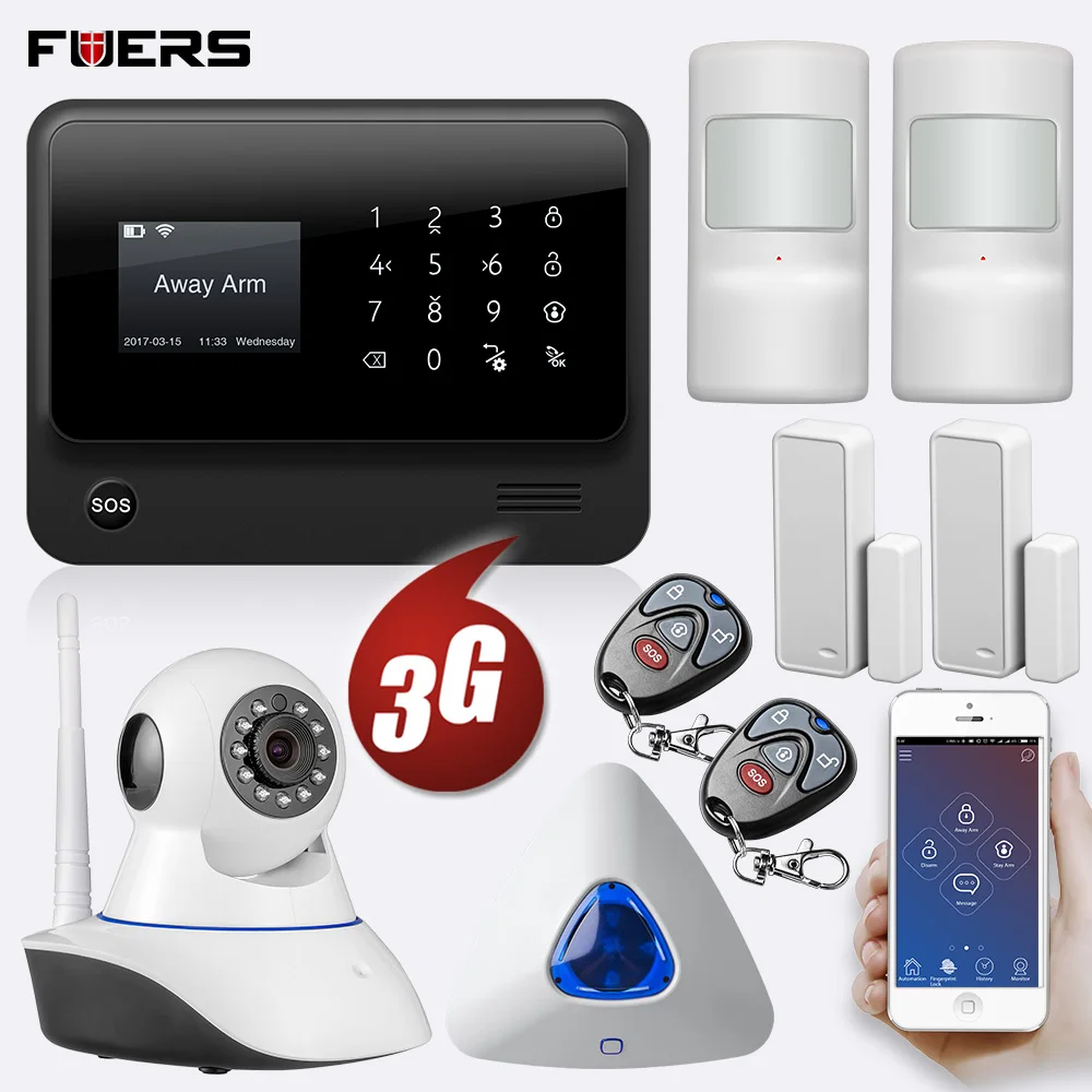 Kit 2 FUERS wifi GSM 3g G90B беспроводная домашняя система охранной сигнализации IOS Android APP контроль домашняя охранная система - Цвет: Kit 2