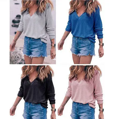 Женский Повседневный вязаный свитер с v-образным вырезом осенне-зимний пуловер