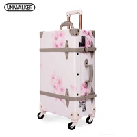 uniwalker 20 26 vintage rolling luggage bagages pu leather suitcase trunk retro luggage with spinner wheels for girls