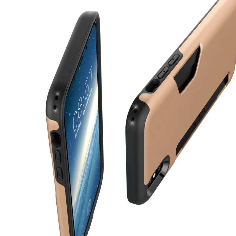 Модный чехол с отделением для карт iPhone XS X 10 Hybrid PC + TPU держатель Броня