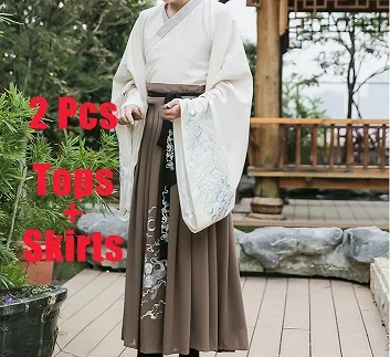 Tops and Skirts Hanfu для взрослых, Национальный сценический костюм для выступлений, для женщин и мужчин, Династия Цин, китайский стиль, традиционный праздничный костюм DN3506 - Цвет: Tops and Skirts