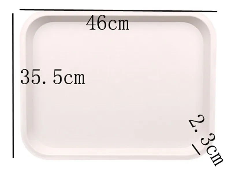 white 46x35.5x2.3 ABS Противоскользящий пластиковый поднос коричневый красный зеленый желтый цвет пластиковая тарелка фруктовый поднос Ресторан змейка бар чай торт хлеб еда блюдо - Цвет: white 46x35.5x2.3