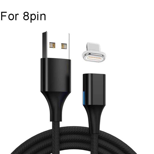 black for 8pin Магнитный кабель Micro usb type C 5A супер быстрый зарядный кабель для huawei P30 mate 20 30 Honor 20 pro Магнитный светодиодный кабель для зарядки - Цвет: black for 8pin