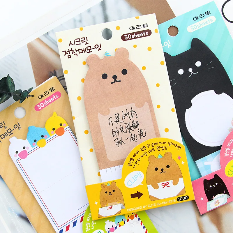30 шт./лот милый мультфильм животных Panda Cat Медведь Memo Pad Прекрасный Kawaii Чик Пингвин